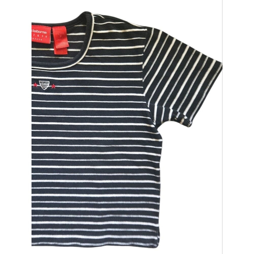 Liz Claiborne Black & White Striped Kids Short Sleeve Tee - Petite